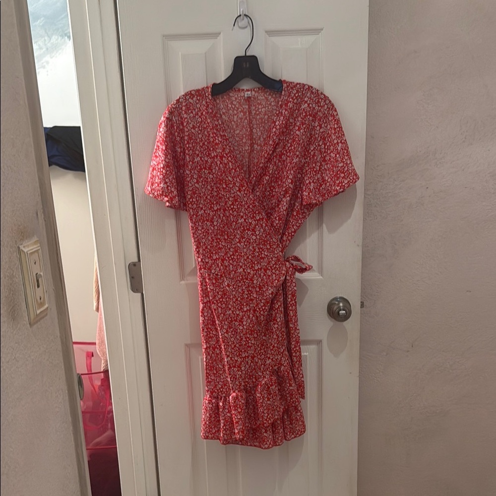 Red and White Flutter Sleeve V-Neck Sundress